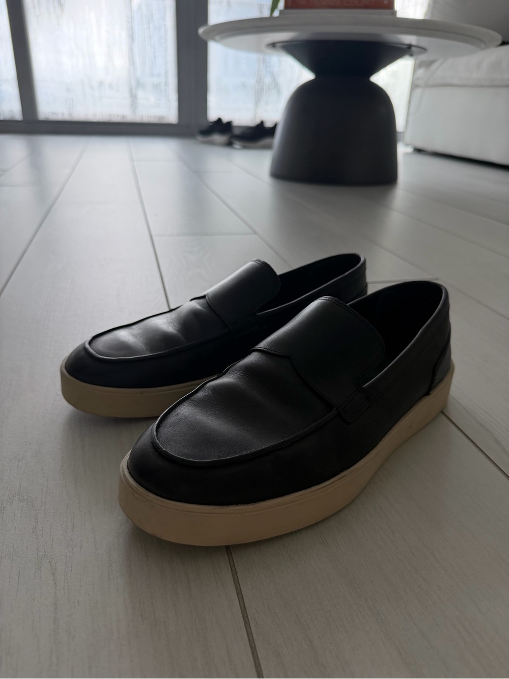 Vince black leather slip on loafer